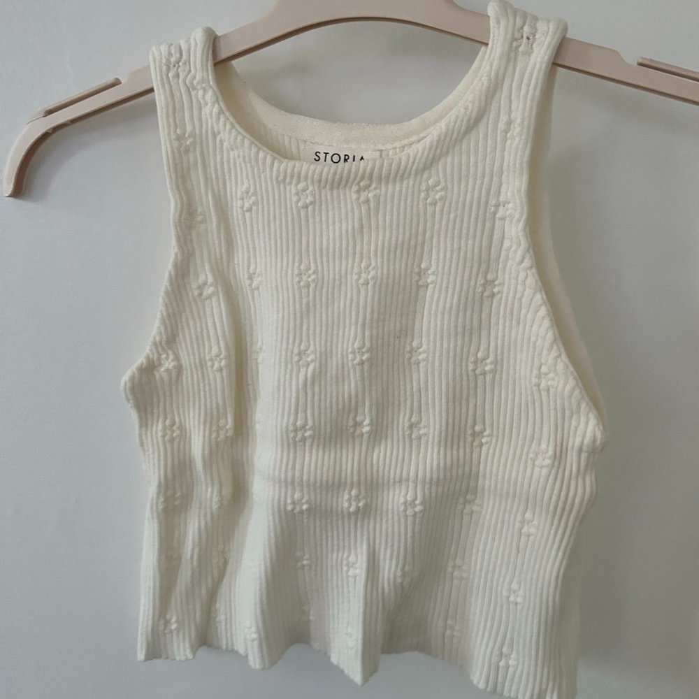 STORIA White Daisy Knit Tank (M)